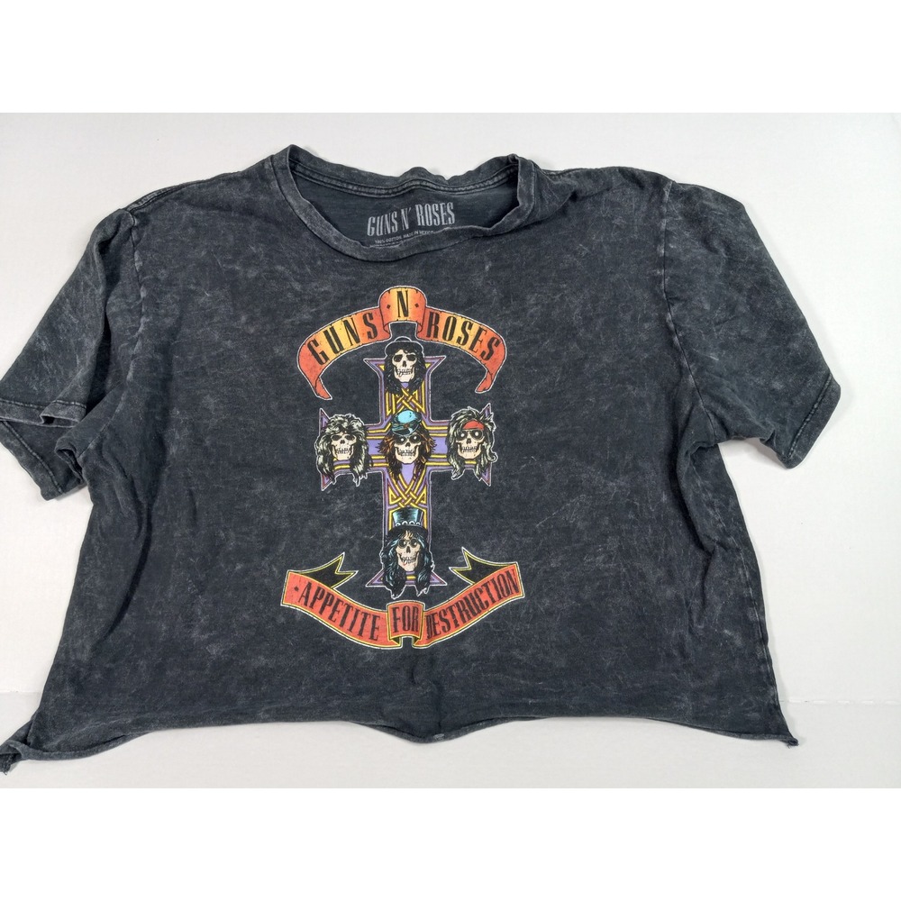 Guns N Roses Appetite for Destruction Cropped Graphic Tee Acid Wash Gray‎ Large